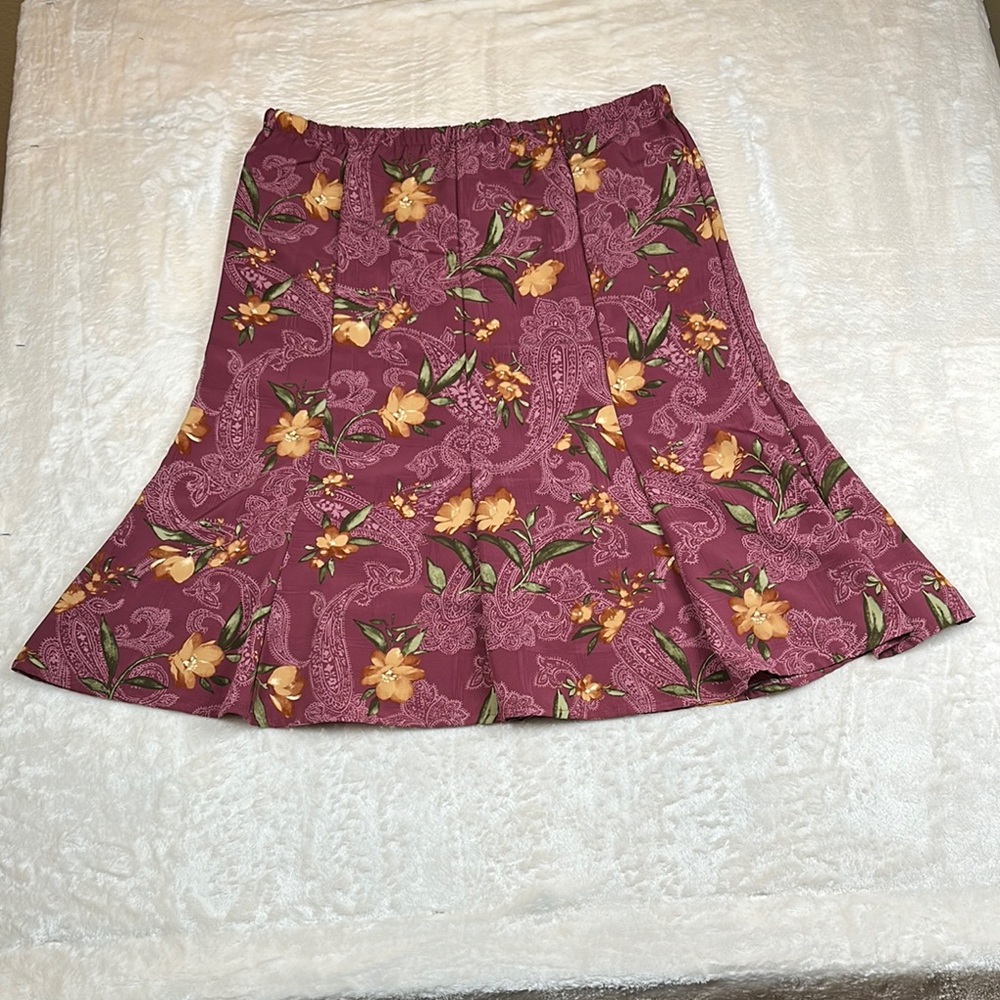 BonWorth A-Line Skirt in Purple and Yellow Floral